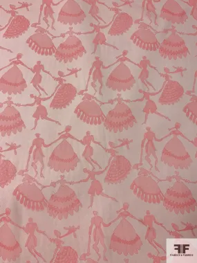 19th Century Dancing Printed Silk Chiffon - Melon Pink / Cream