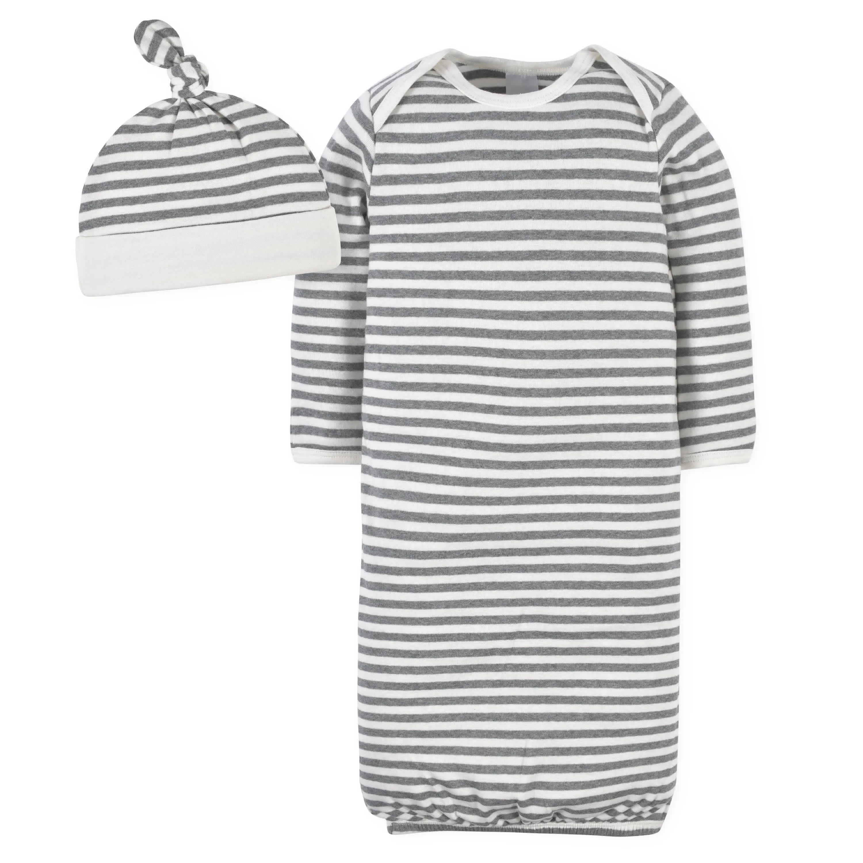 2-Piece Baby Neutral Comfy Stretch Stripe Gown & Cap Set