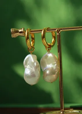 Baroque Pearl Drop Hoop Earrings