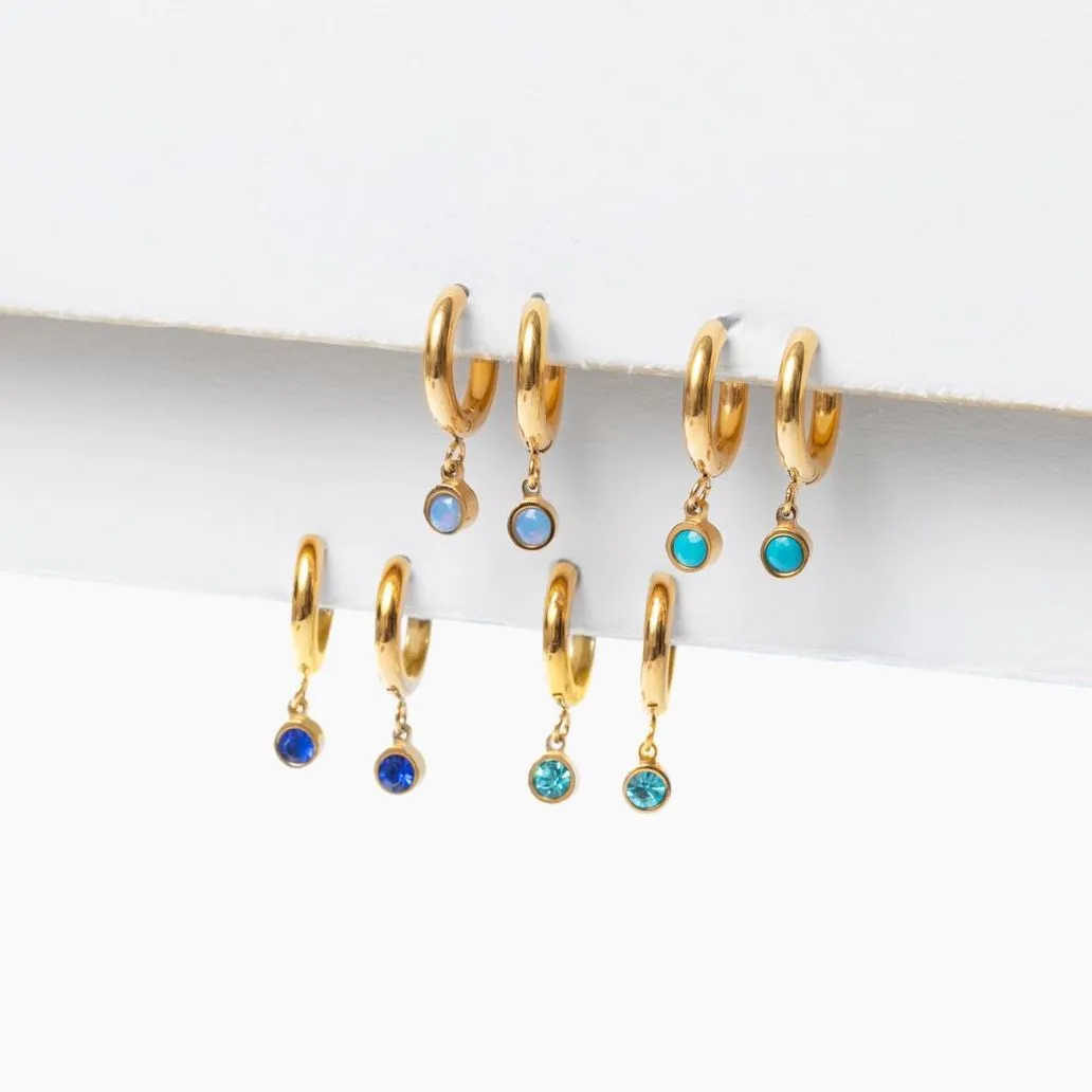 Birthstone Charm Hoop Earrings