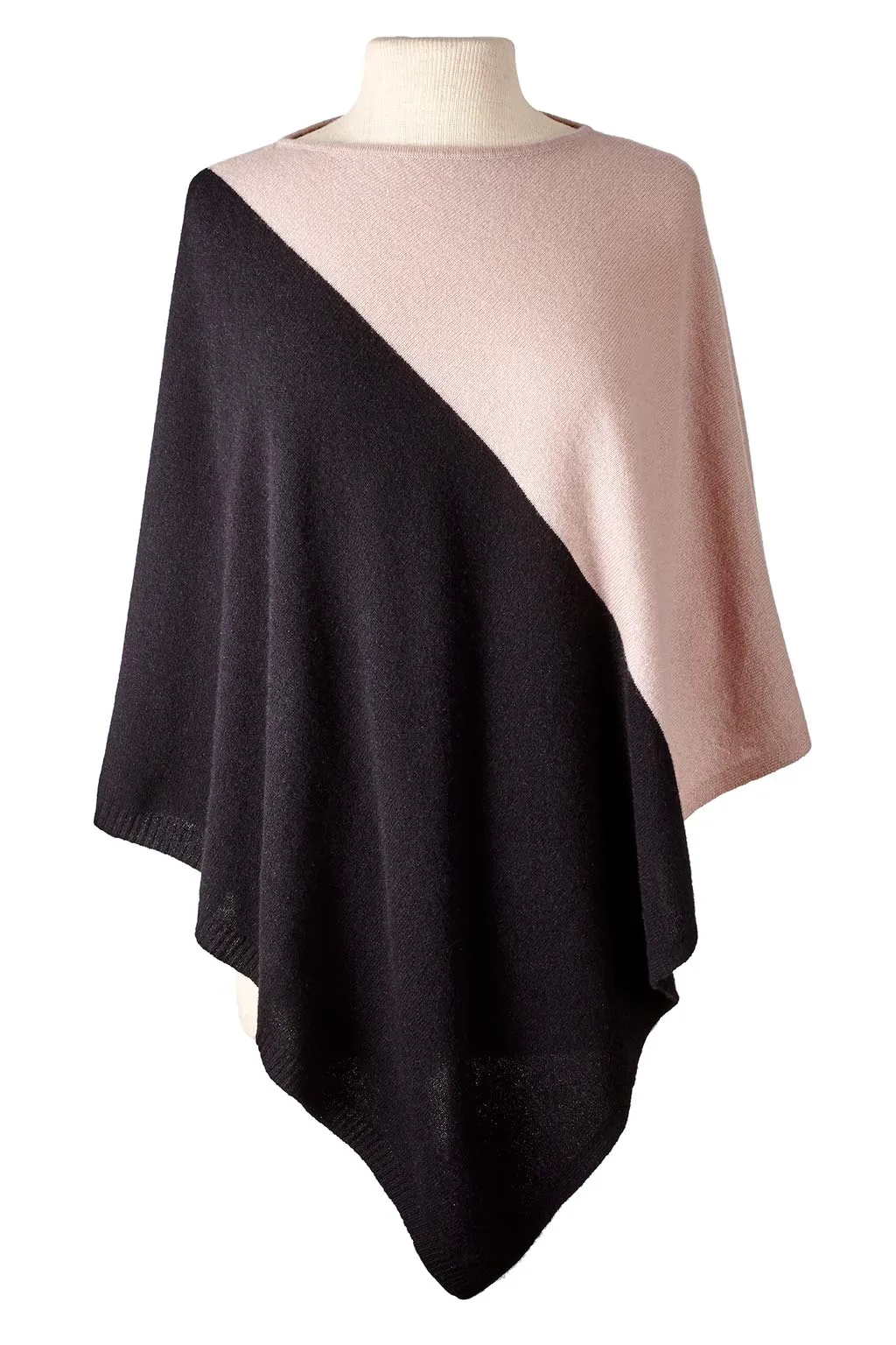 Colorblock Poncho - Mocha/Black