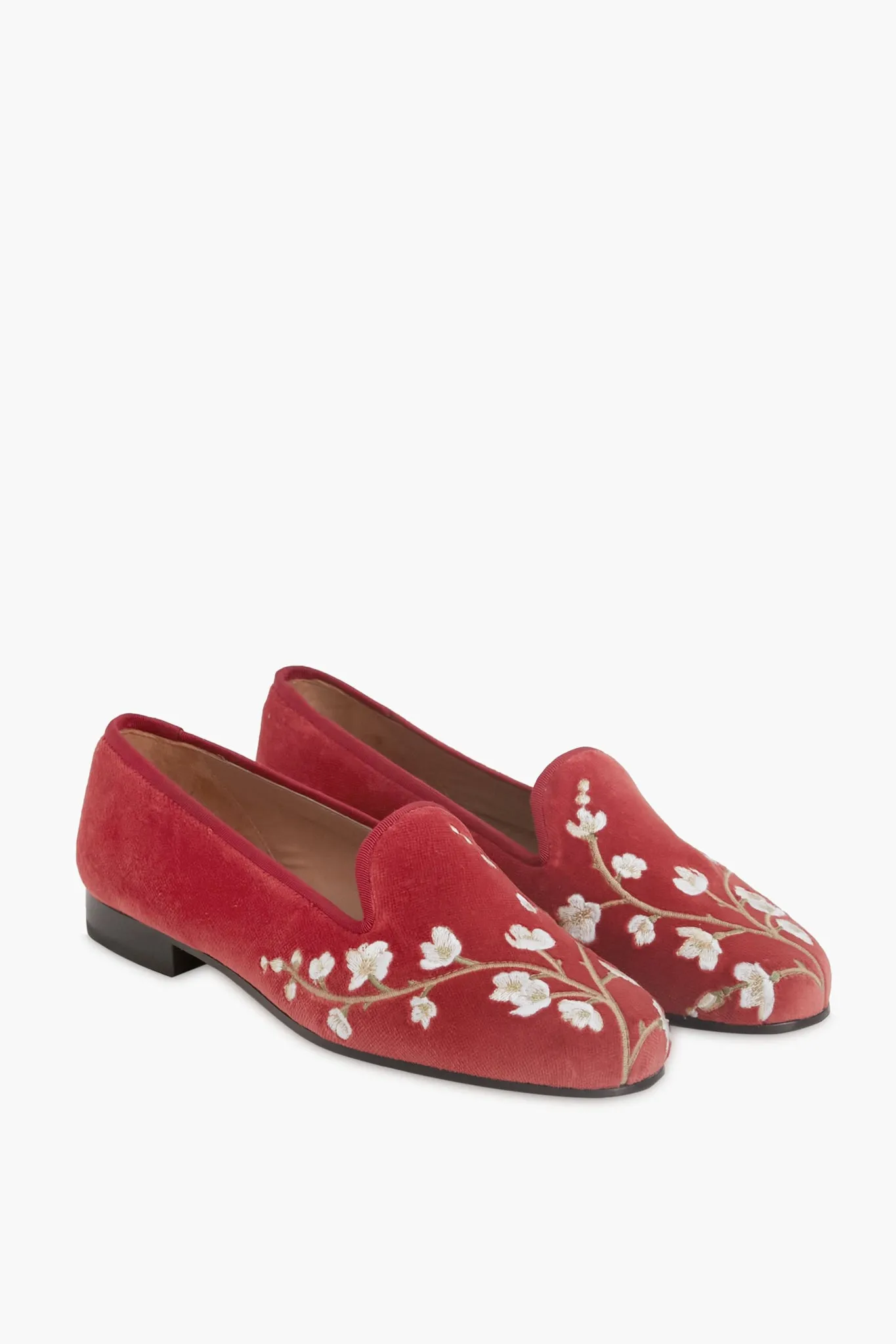 Cranberry Red Velvet Cherry Blossom Loafers