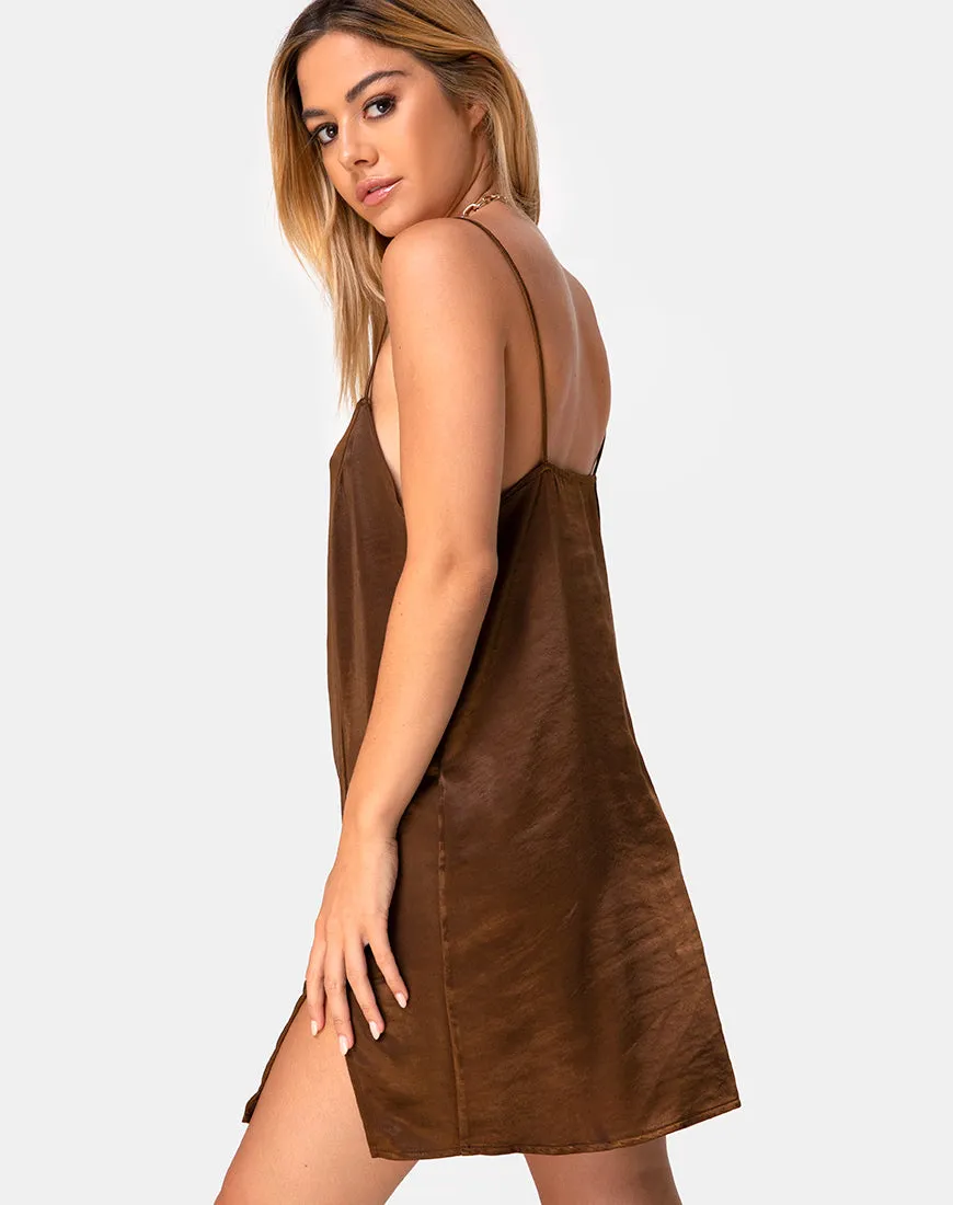 Datista Slip Dress in Satin Brown