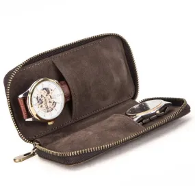 Ethan Rustic Leather 2 Slot Portable Watch Case