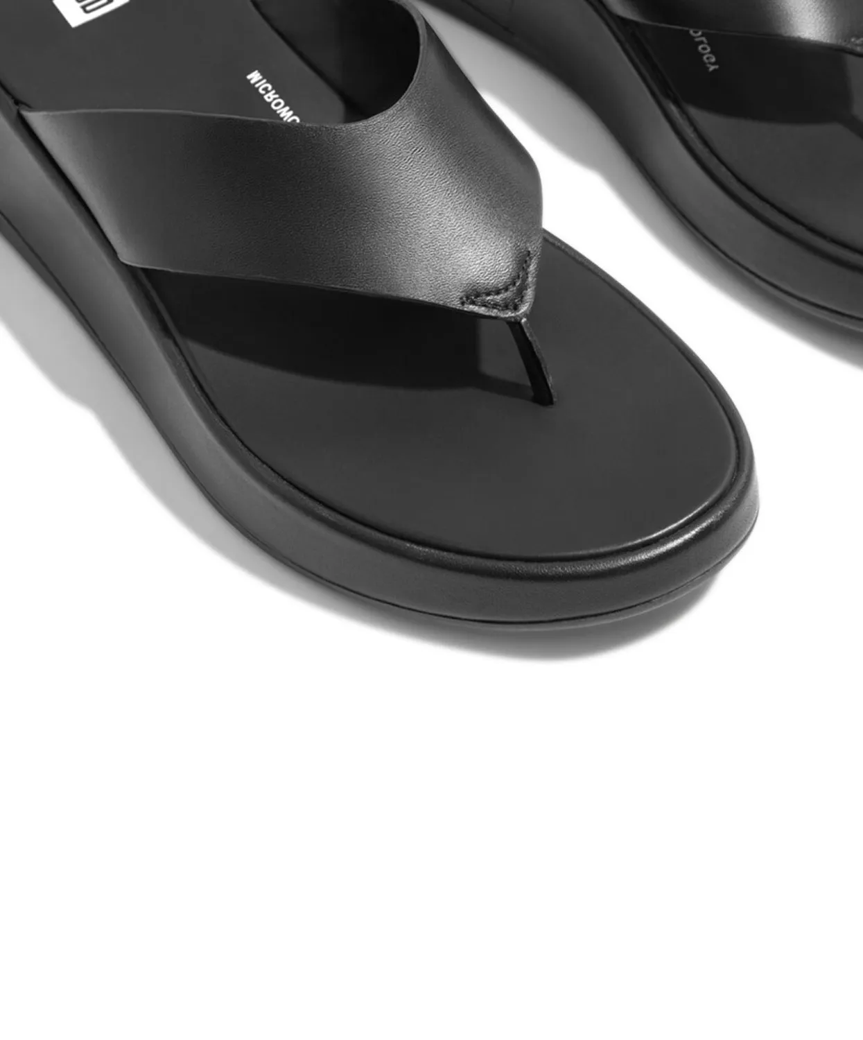 FitFlop F-mode Leather Flatform Black Toe Post Sandals V1