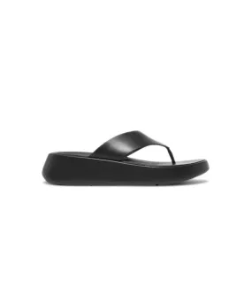 FitFlop F-mode Leather Flatform Black Toe Post Sandals V1