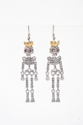 Freya Dancing Skeleton King Rhinestone Dangle Earrings - Silver