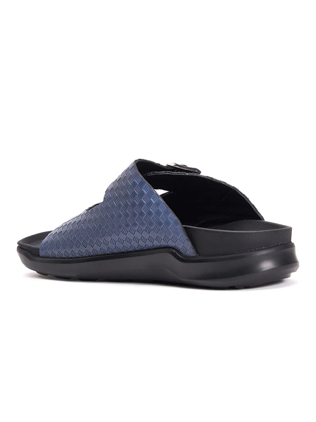 Hitz Men's Blue Leather Open Toe Slippers