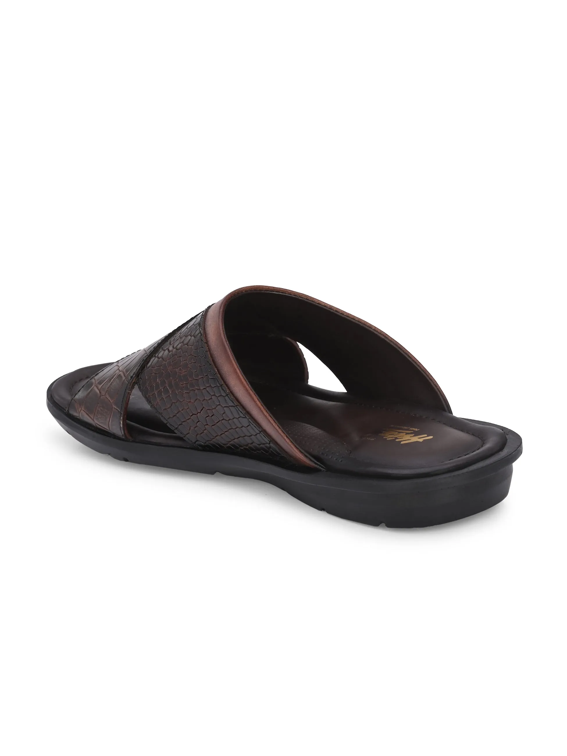 Hitz Men's Brown Leather Open Toe Slippers