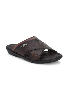 Hitz Men's Brown Leather Open Toe Slippers