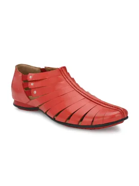 Hitz Men's Red Leather Slip-On Shoes