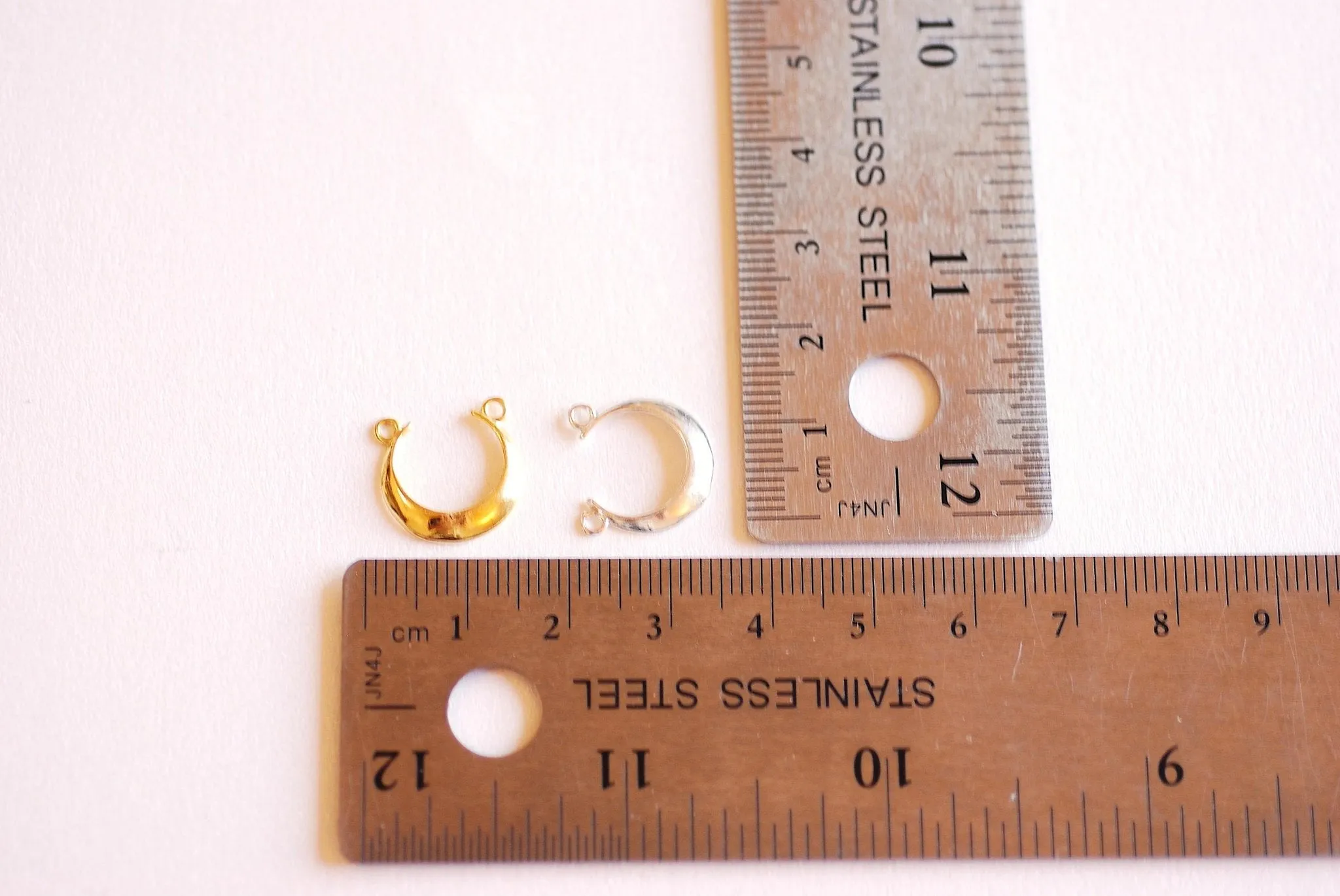 Matte Gold Wholesale Crescent Moon Connector- 22k Gold plated Sterling Silver, Moon Charm, Half Moon, Link Spacer, horizontal 2 holes, U Shaped, 357