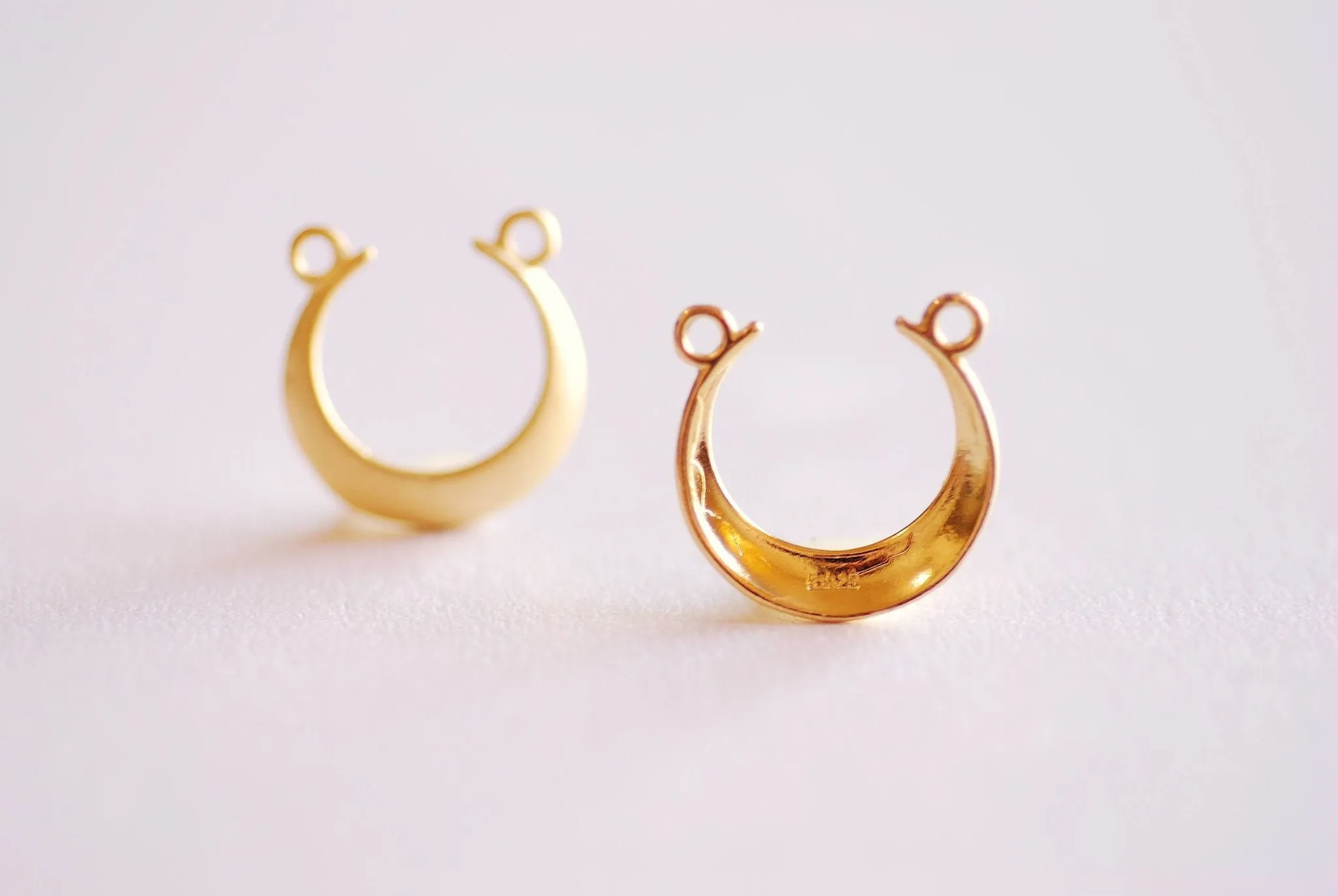 Matte Gold Wholesale Crescent Moon Connector- 22k Gold plated Sterling Silver, Moon Charm, Half Moon, Link Spacer, horizontal 2 holes, U Shaped, 357