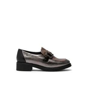 Metallic Colorblock Leather Loafers with Horsebit Buckle