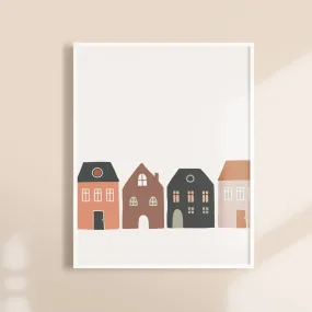 Row of houses Nursery Wall Print - Modern Scandinavian Design Kids Room