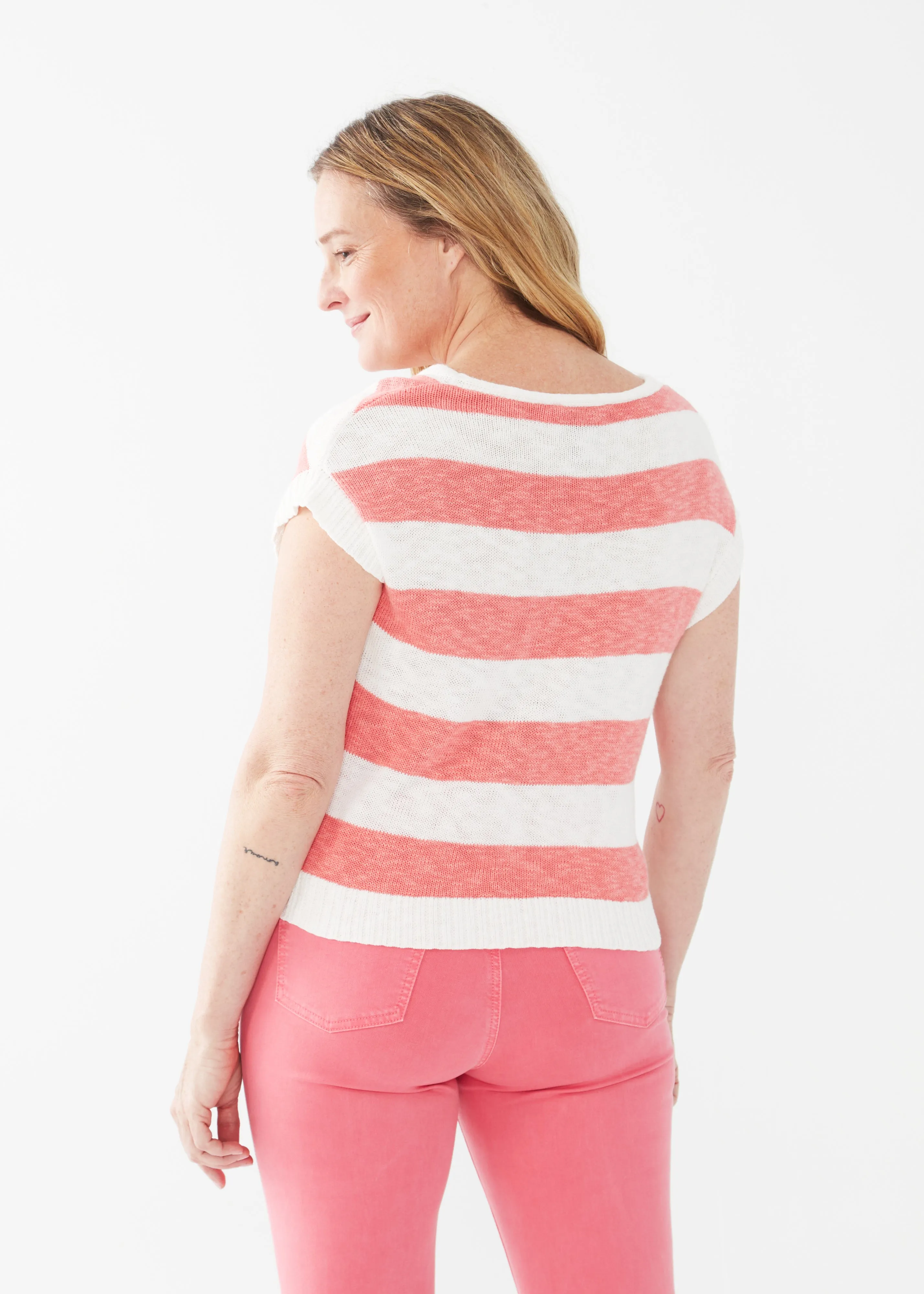 Short Sleeve Striped Sweater