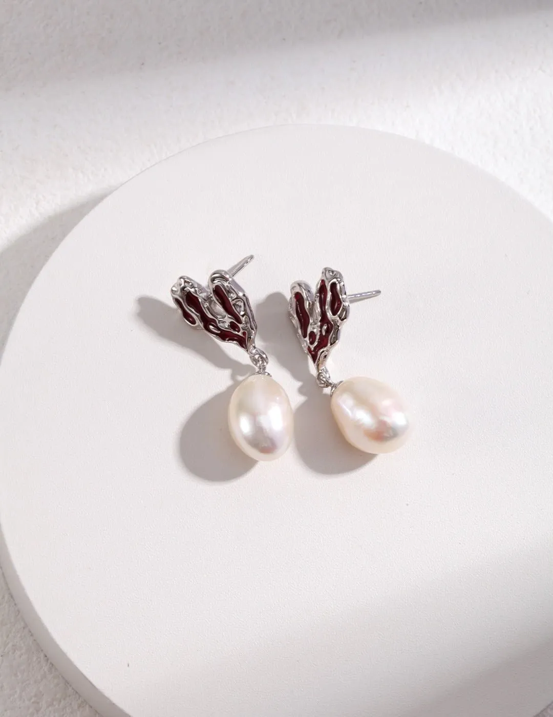 Sterling Silver Heart Pearl Earrings