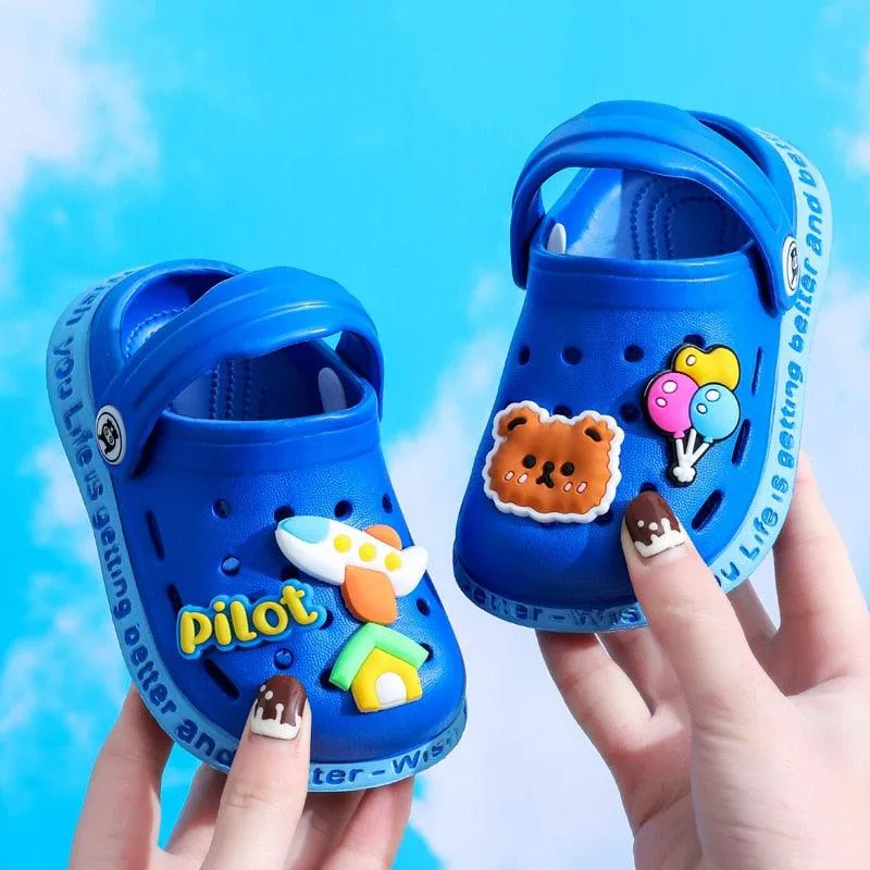 Summer Kids Sandals Children Hole Shoes Slippers Soft Anti-Skid Cartoon DIY Design Hole Baby Sandy Beach For Boys Girls