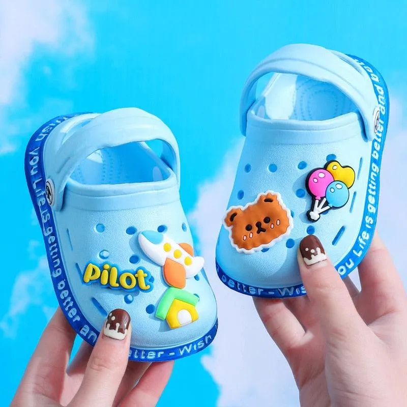 Summer Kids Sandals Children Hole Shoes Slippers Soft Anti-Skid Cartoon DIY Design Hole Baby Sandy Beach For Boys Girls