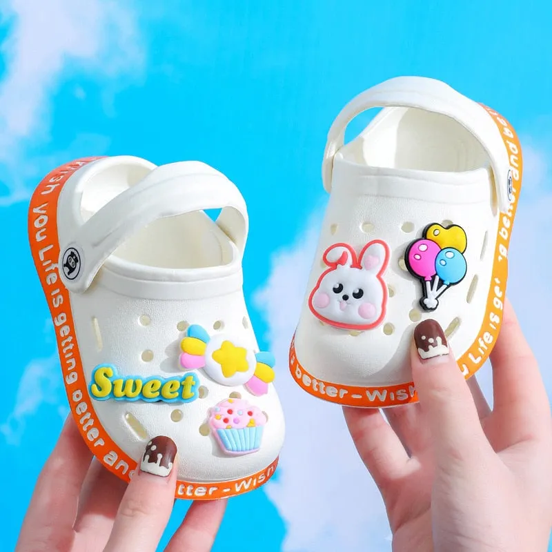 Summer Kids Sandals Children Hole Shoes Slippers Soft Anti-Skid Cartoon DIY Design Hole Baby Sandy Beach For Boys Girls