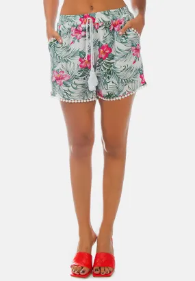 Tropical Printed Pom Pom Shorts