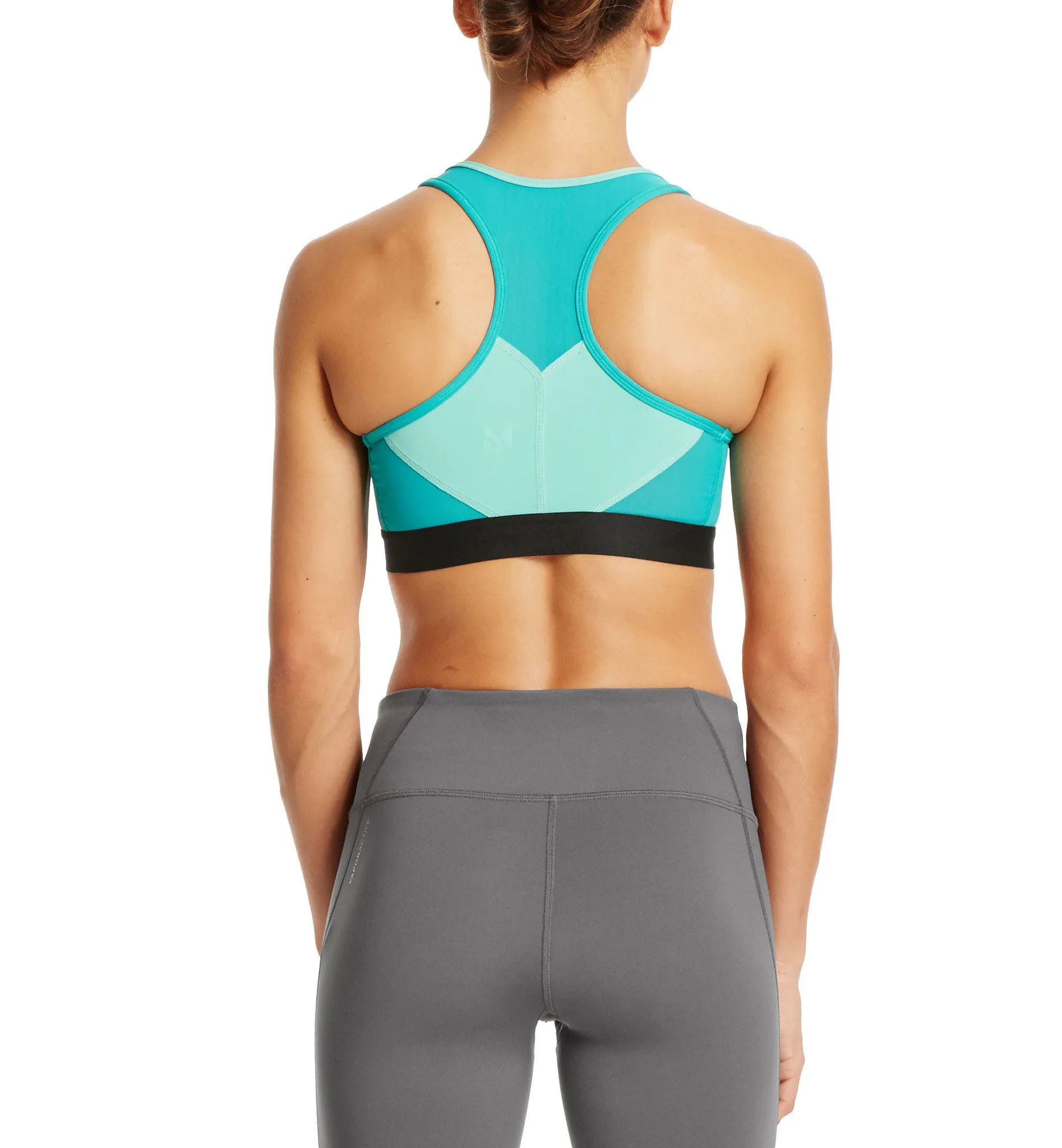 VaporActive Temper Racerback Medium Impact Sports Bra | Viridian Green / Pool Blue